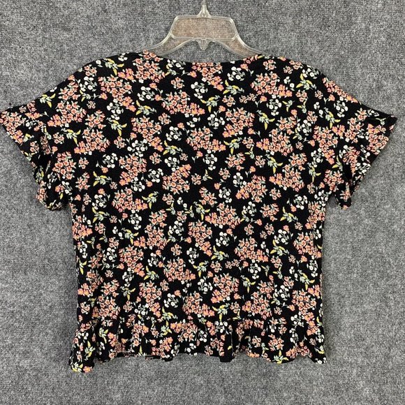 Loft Floral Crop Top Flutter Cap Sleeve Women XXS V-Neck Ruffle Hem - Picture 7 of 11